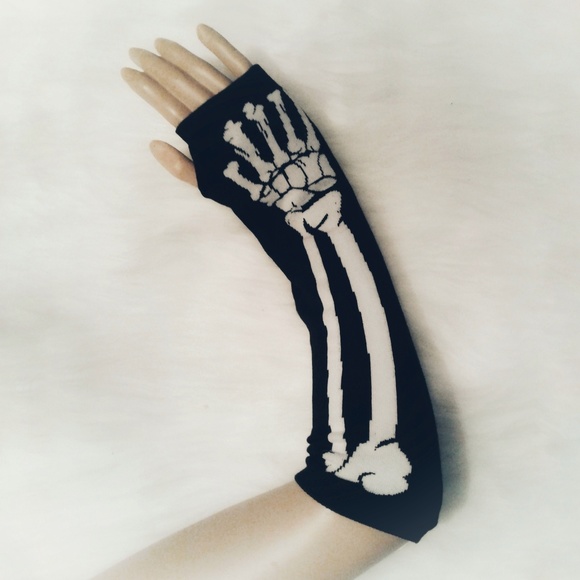 Bone Fingerless Long Arm Gloves - Picture 2 of 3